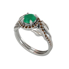 İkili Vigo Yaprak Yüzük - Kök zümrüt ve dumanlı kuvars 925 ayar gümüş yüzük #xia01x