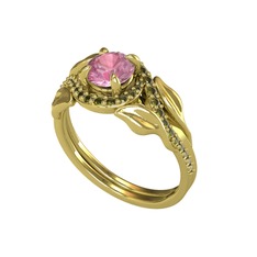 Pembe kuvars ve peridot 18 ayar altın yüzük