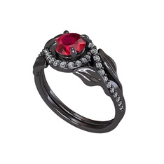 İkili Vigo Yaprak Yüzük - Rodolit garnet ve swarovski 925 ayar siyah rodyum kaplama gümüş yüzük #zn0q33
