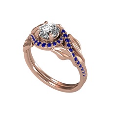 Beyaz zirkon ve lab safir 925 ayar rose altın kaplama gümüş yüzük