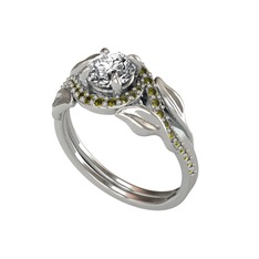 İkili Vigo Yaprak Yüzük - Swarovski ve peridot 8 ayar beyaz altın yüzük #zugmgq