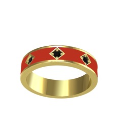 Fharsa Tamtur Yüzük - Siyah zirkon 8 ayar altın yüzük (Kırmızı mineli) #10etjhc