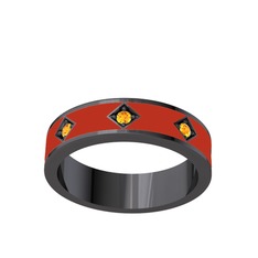 Fharsa Tamtur Yüzük - Sitrin 925 ayar siyah rodyum kaplama gümüş yüzük (Kırmızı mineli) #11vnjvv