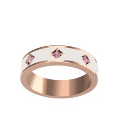 Pembe kuvars 925 ayar rose altın kaplama gümüş yüzük (Beyaz mineli)