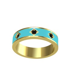 Siyah zirkon 18 ayar altın yüzük (Turkuaz mineli)