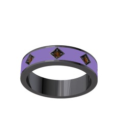 Fharsa Tamtur Yüzük - Dumanlı kuvars 925 ayar siyah rodyum kaplama gümüş yüzük (Menekşe mineli) #15x41h