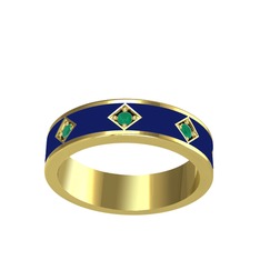 Kök zümrüt 925 ayar altın kaplama gümüş yüzük (Lacivert mineli)