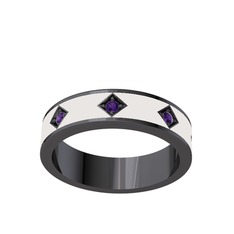 Fharsa Tamtur Yüzük - Ametist 925 ayar siyah rodyum kaplama gümüş yüzük (Beyaz mineli) #1egkl1n