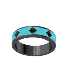 Fharsa Tamtur Yüzük - Siyah zirkon 925 ayar siyah rodyum kaplama gümüş yüzük (Turkuaz mineli) #1eqyu6w