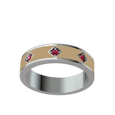 Rodolit garnet 18 ayar beyaz altın yüzük (Ekru mineli)