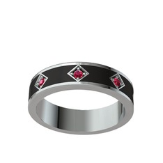 Fharsa Tamtur Yüzük - Rodolit garnet 18 ayar beyaz altın yüzük (Siyah mineli) #1jex3yr