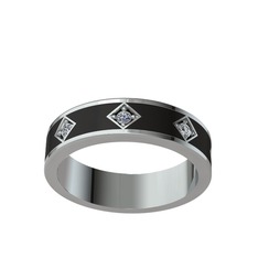 Fharsa Tamtur Yüzük - Pırlanta 925 ayar gümüş yüzük (0.16 karat, siyah mineli) #1ntg7n6