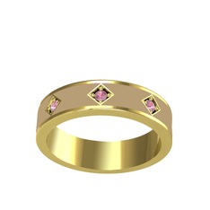 Pembe kuvars 18 ayar altın yüzük (Ekru mineli)