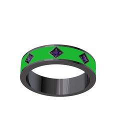 Fharsa Tamtur Yüzük - Ametist 925 ayar siyah rodyum kaplama gümüş yüzük (Yeşil mineli) #1srdaxg