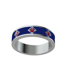 Fharsa Tamtur Yüzük - Rodolit garnet 14 ayar beyaz altın yüzük (Lacivert mineli) #1to2gsl