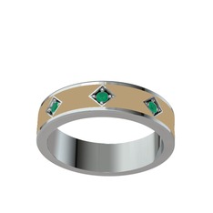 Fharsa Tamtur Yüzük - Kök zümrüt 14 ayar beyaz altın yüzük (Ekru mineli) #1ubna4v