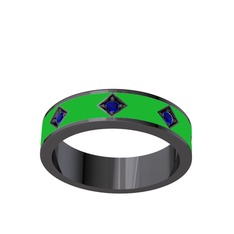 Fharsa Tamtur Yüzük - Lab safir 925 ayar siyah rodyum kaplama gümüş yüzük (Yeşil mineli) #1wjux8s