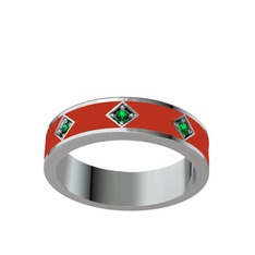 Fharsa Tamtur Yüzük - Yeşil kuvars 925 ayar gümüş yüzük (Kırmızı mineli) #1ws68jp
