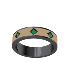 Fharsa Tamtur Yüzük - Kök zümrüt 925 ayar siyah rodyum kaplama gümüş yüzük (Ekru mineli) #dvam0h