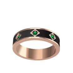 Fharsa Tamtur Yüzük - Yeşil kuvars 14 ayar rose altın yüzük (Siyah mineli) #fsnc6f