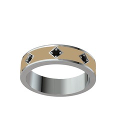 Fharsa Tamtur Yüzük - Siyah zirkon 18 ayar beyaz altın yüzük (Ekru mineli) #mb4yvg