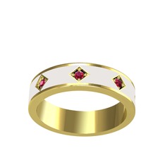 Rodolit garnet 14 ayar altın yüzük (Beyaz mineli)