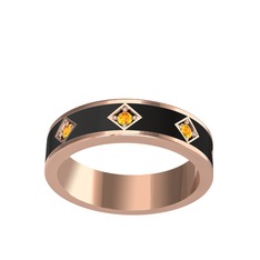 Sitrin 14 ayar rose altın yüzük (Siyah mineli)