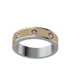 Pembe kuvars 18 ayar beyaz altın yüzük (Ekru mineli)