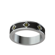 Fharsa Tamtur Yüzük - Peridot 18 ayar beyaz altın yüzük (Siyah mineli) #qadujt