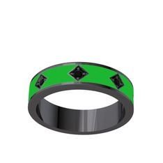 Fharsa Tamtur Yüzük - Siyah zirkon 925 ayar siyah rodyum kaplama gümüş yüzük (Yeşil mineli) #qui1qc