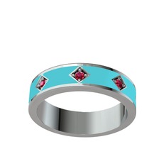 Rodolit garnet 8 ayar beyaz altın yüzük (Turkuaz mineli)