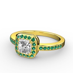 Sarette Tektaş Yüzük - Swarovski ve yeşil kuvars 925 ayar altın kaplama gümüş yüzük #101y8jp