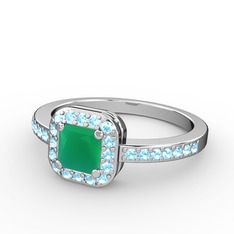 Kök zümrüt ve akuamarin 14 ayar beyaz altın yüzük