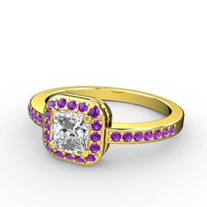 Sarette Tektaş Yüzük - Swarovski ve ametist 18 ayar altın yüzük #11h6tu8
