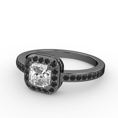 Sarette Tektaş Yüzük - Swarovski ve siyah zirkon 925 ayar siyah rodyum kaplama gümüş yüzük #12aweh3