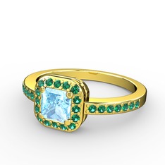 Sarette Tektaş Yüzük - Akuamarin ve yeşil kuvars 8 ayar altın yüzük #12fjnm
