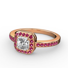 Beyaz zirkon ve rodolit garnet 18 ayar rose altın yüzük
