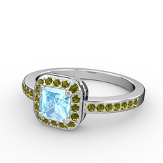 Sarette Tektaş Yüzük - Akuamarin ve peridot 18 ayar beyaz altın yüzük #12vkpl8