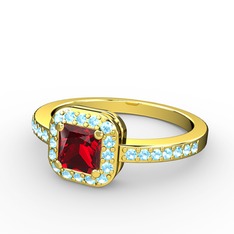 Sarette Tektaş Yüzük - Garnet ve akuamarin 8 ayar altın yüzük #13sf63q