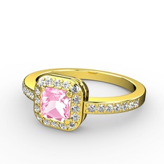 Pembe kuvars ve swarovski 14 ayar altın yüzük
