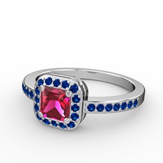 Rodolit garnet ve lab safir 18 ayar beyaz altın yüzük