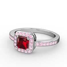 Garnet ve pembe kuvars 18 ayar beyaz altın yüzük