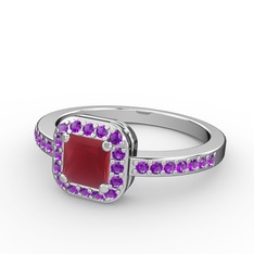 Sarette Tektaş Yüzük - Kök yakut ve ametist 8 ayar beyaz altın yüzük #148sl6a