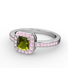 Sarette Tektaş Yüzük - Peridot ve pembe kuvars 14 ayar beyaz altın yüzük #14gyja2