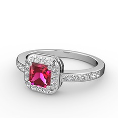Rodolit garnet ve swarovski 8 ayar beyaz altın yüzük