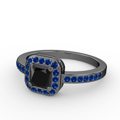 Sarette Tektaş Yüzük - Siyah zirkon ve lab safir 925 ayar siyah rodyum kaplama gümüş yüzük #15t16vp