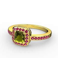 Peridot ve rodolit garnet 18 ayar altın yüzük