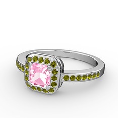 Sarette Tektaş Yüzük - Pembe kuvars ve peridot 925 ayar gümüş yüzük #1663uxy