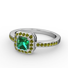 Sarette Tektaş Yüzük - Yeşil kuvars ve peridot 14 ayar beyaz altın yüzük #17yg72x