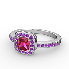 Sarette Tektaş Yüzük - Rodolit garnet ve ametist 8 ayar beyaz altın yüzük #18ey0jp